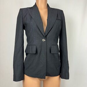 Calvin Klein Women's 2 Grey Pinstripe One-Button Blazer Jacket Pockets Classic